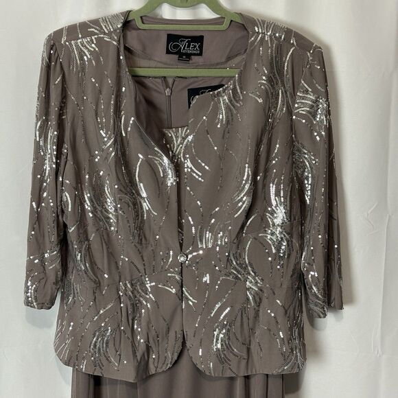 Alex Evenings Sequined A-Line Jacket Pewter Frost Size 16 Mother Of The Bride - Picture 5 of 14